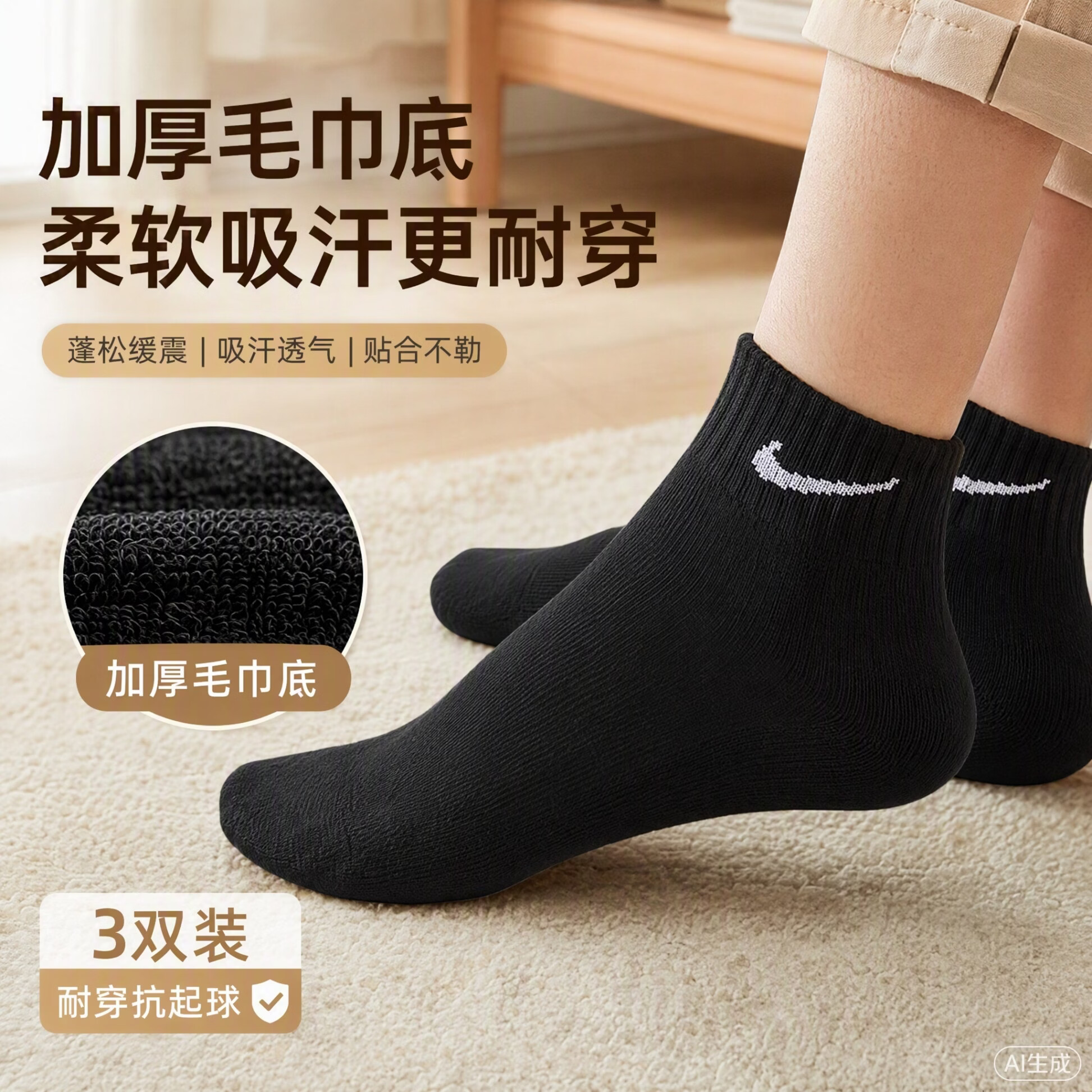 袜子男款中筒秋冬长筒加厚毛巾底防臭抗菌抗起球运动篮球棉袜 2黑+1白 长筒【毛巾底】 3双 L 【43-46】加厚毛圈抗起球