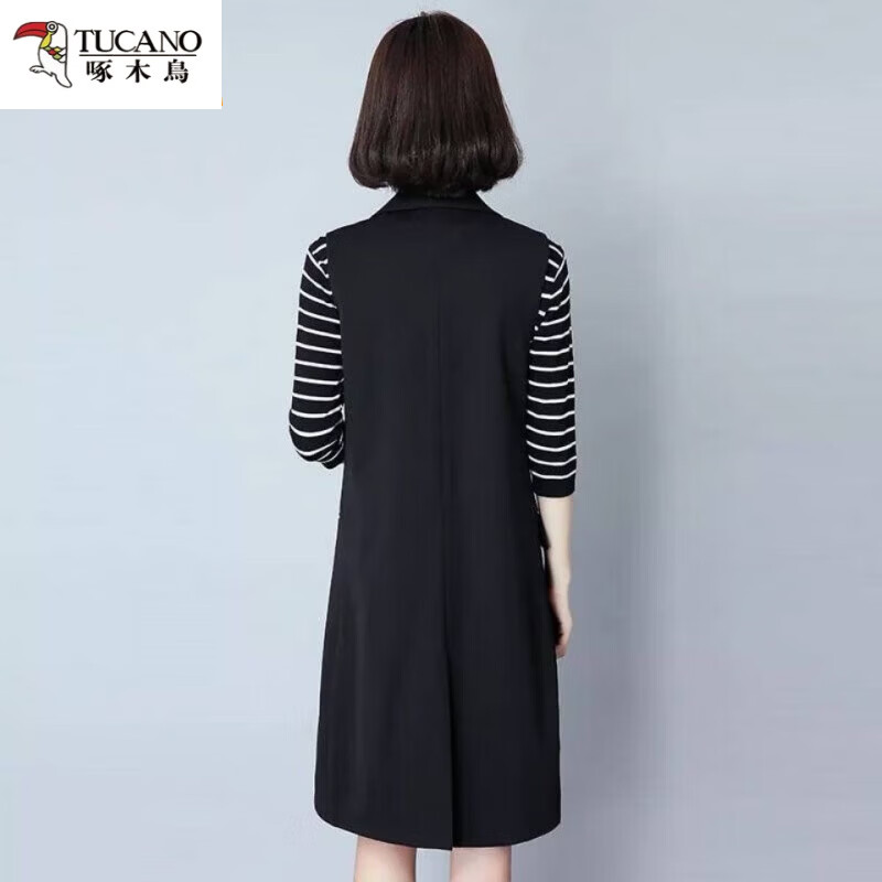 啄木鸟(TUCANO)简约通勤马夹女中长款修身无袖显瘦时尚坎肩百搭时髦马甲 黑色 单排扣 3XL 130-145