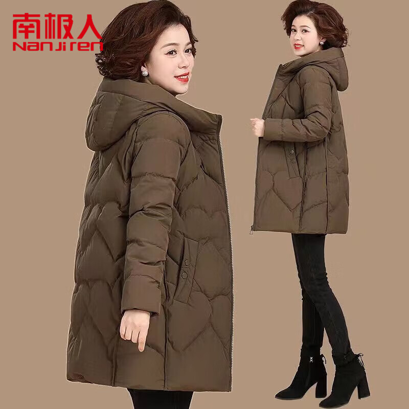 南极人妈妈装秋冬棉衣女中长款宽松大码洋气棉服冬季保暖外套加厚棉袄潮 咖啡色 L 建议90-110斤怎么看?