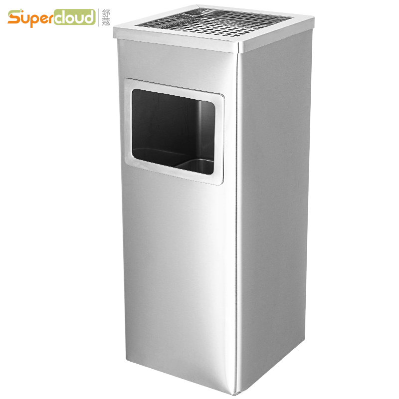 舒蔻（Supercloud）不銹鋼煙灰缸酒店大堂垃圾桶立式賓館帶內(nèi)桶商場電梯口垃圾桶煙灰桶方桶 不銹鋼煙灰桶