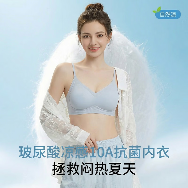 芬腾内衣女无钢圈文胸小胸聚拢收副乳防下垂调整型性感美背文胸罩 粉底肤+天蓝色 L (适合100-120斤)