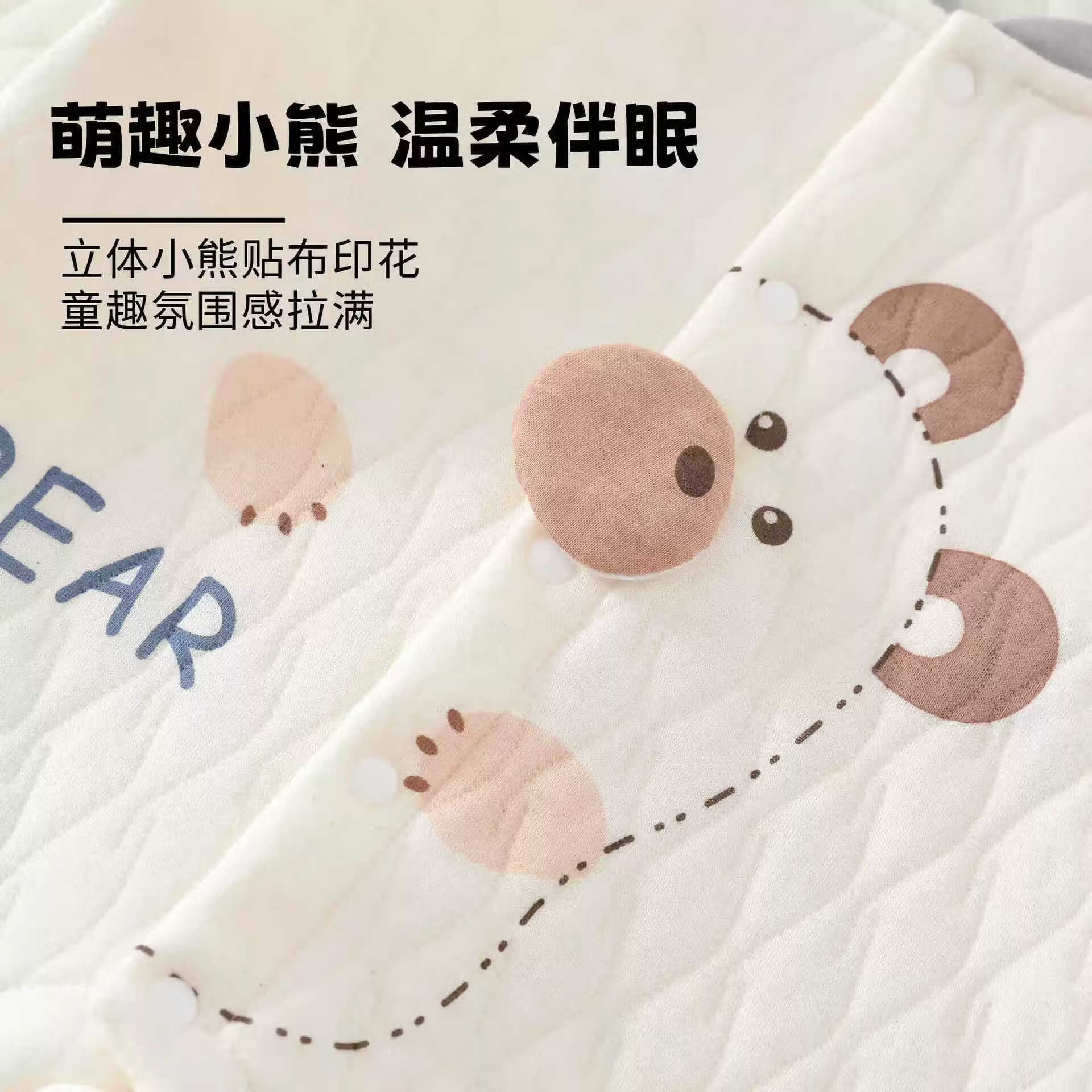 婧麒(JOYNCLEON)新生婴幼儿衣服秋冬夹棉连体衣小月龄男女宝宝保暖对开哈衣 浅灰软萌小熊 80cm