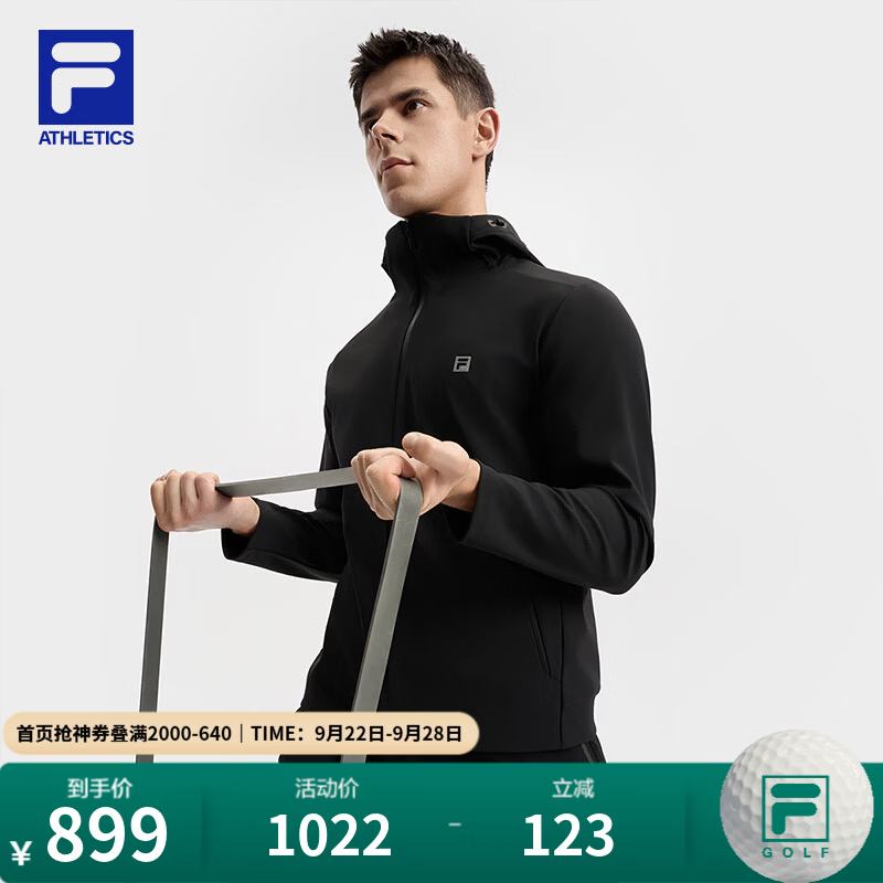 FILA 斐乐连帽外套26秋季新款休闲男士针织健身运动防晒宽松上衣 深黑-BK L 175/96A/L