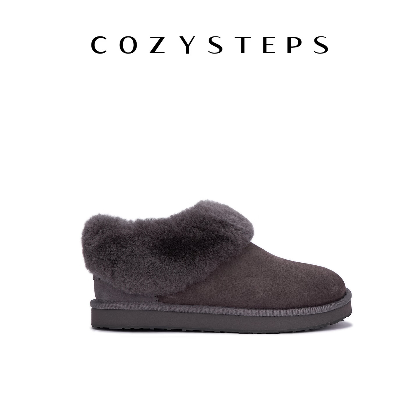 COZY STEPS可至女士26冬季新款翻毛保暖羊皮毛一体雪地靴经典穆勒拖 沥青色 39