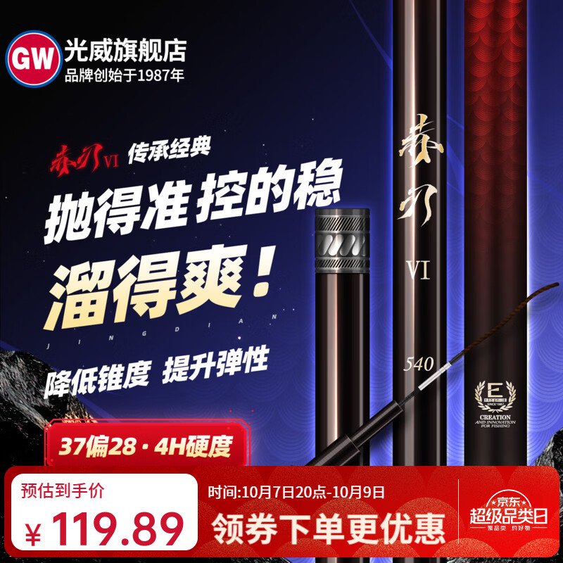 光威（GW） 鱼竿赤刃五六代台钓竿超轻超硬碳素钓鱼竿垂钓钓具用品调手竿 4.5m 赤刃六代