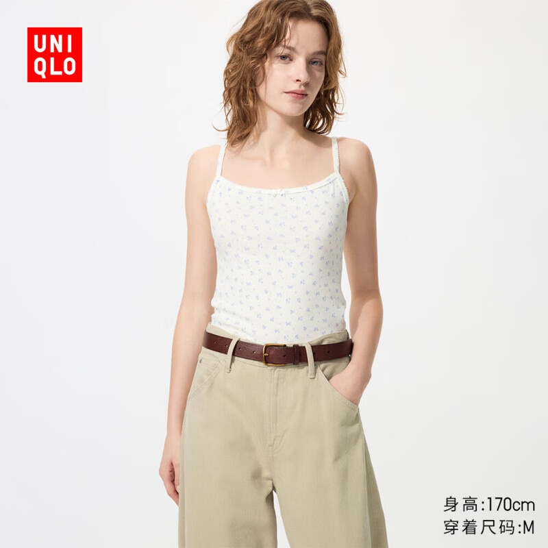 优衣库印花吊带衫女装487121 01 乳白色 M