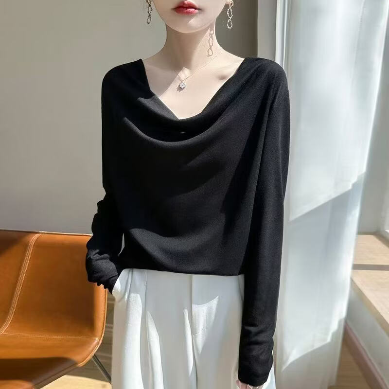 2026新款纯色宽松长袖t恤女秋装打底衫内搭上衣 棕色 (M173) 2XL (150-175)
