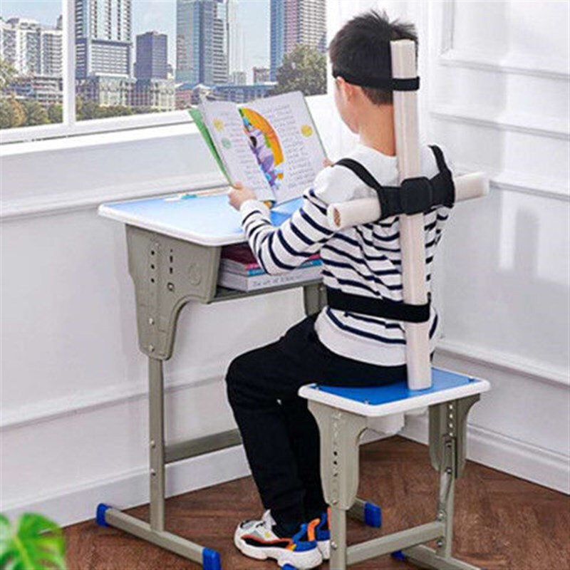 驼背器军姿架儿童驼背挺胸神器学生坐姿背部带十字架 儿童绑头款【小