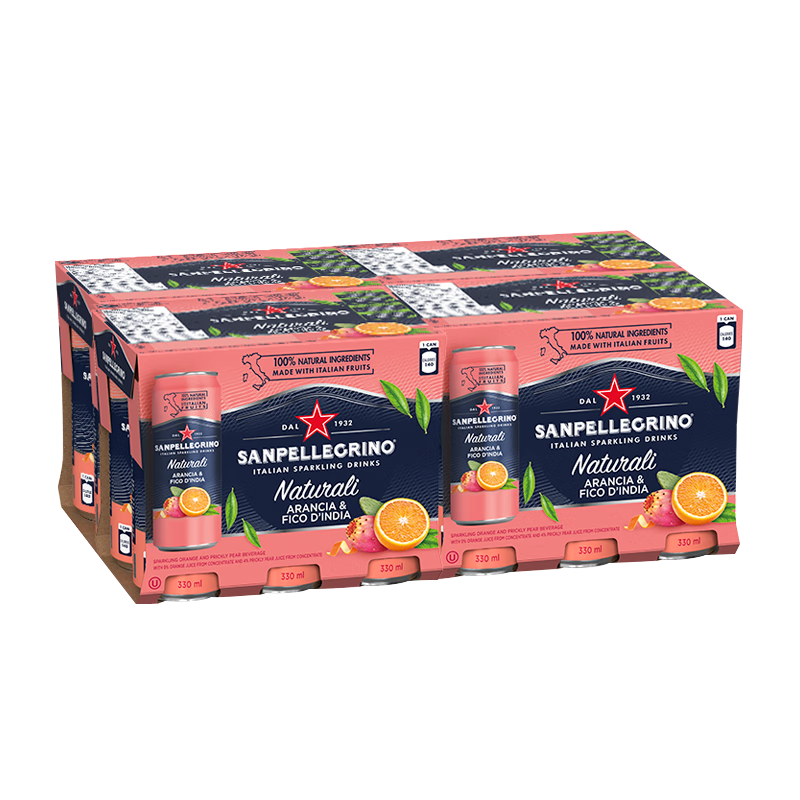 圣培露（S.Pellegrino）含气仙人掌果&香橙果汁饮料330ML*24罐/箱 13%原果汁含量气泡水