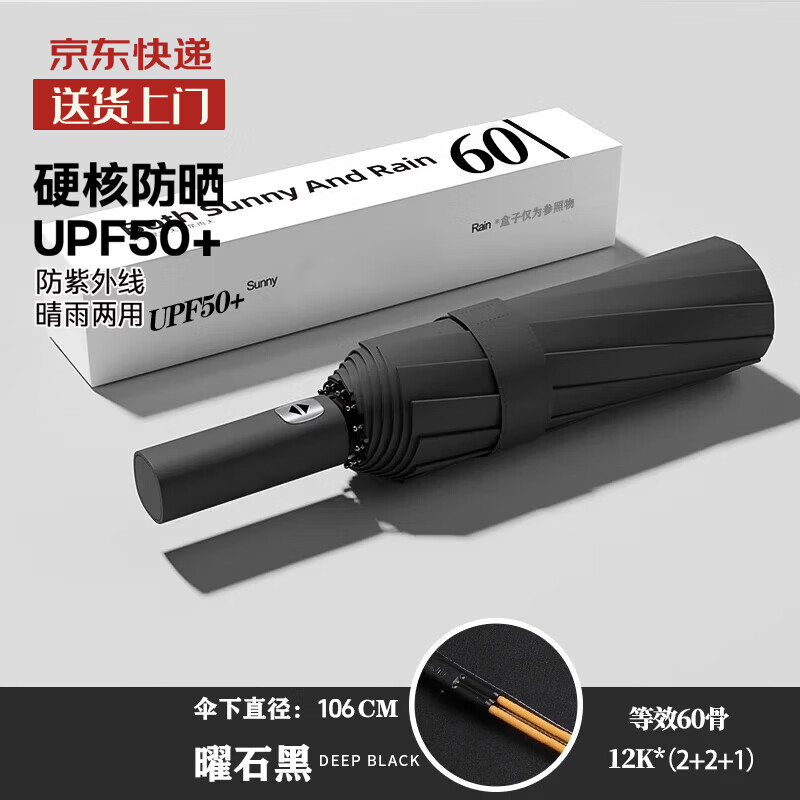 108骨雨伞自动男女折叠加大太阳伞晴雨两用伞防晒遮阳伞 全自动【60根双龙骨晴雨伞】黑色