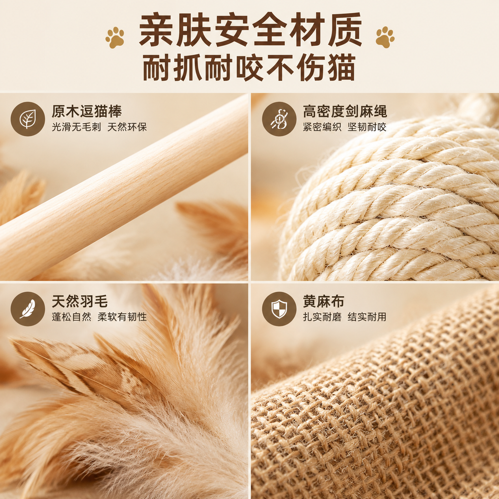 华元宠具猫玩具自嗨神器耐咬磨爪羽毛铃铛球解闷神器小猫幼猫自乐自趣 逗猫棒礼盒7件套