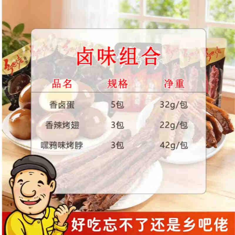 乡吧佬卤味零食大礼包鸡腿凤爪零食办公室即食熟食休闲零食辣卤充饥解馋 【3款11件 卤味尝鲜小组合】 办公室自用解馋零食