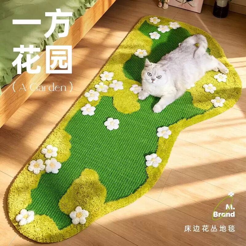 喵仙儿剑麻猫抓垫地毯卧室床边耐抓耐磨猫抓板防抓沙发猫咪磨爪垫可水洗 【大号120cm】森系花丛地毯猫抓垫