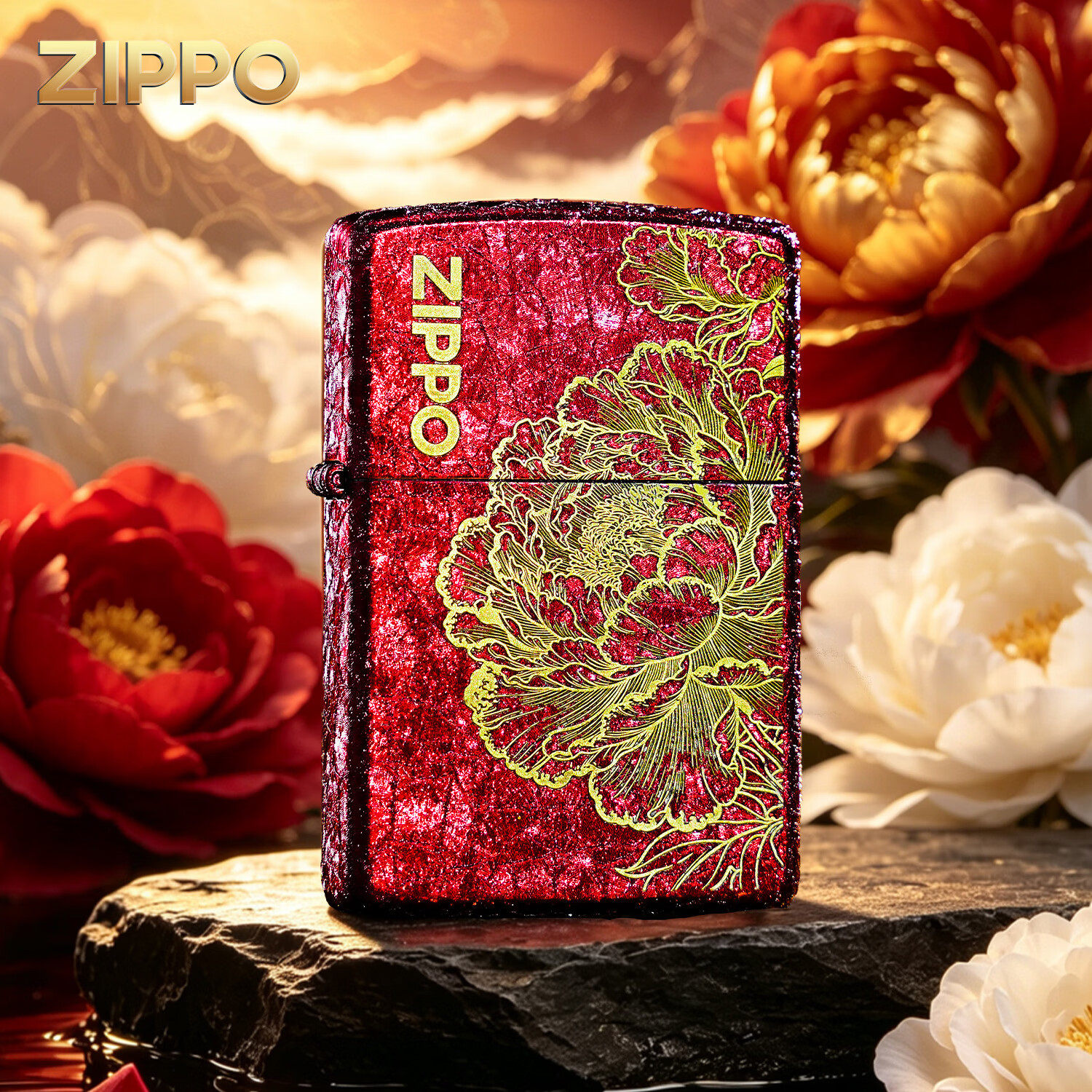 ZIPPO打火机国色牡丹 红裂漆国风之宝防风煤油火机生日礼物送男友 国色牡丹【新机无油】