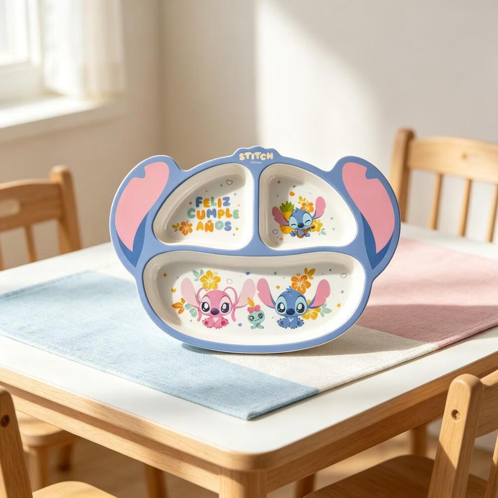 迪士尼(Disney)史迪奇儿童碗餐盘分格食品级密胺材质耐摔餐具宝宝辅食碗勺套装 迪奇三格分餐盘 京东折扣/优惠券