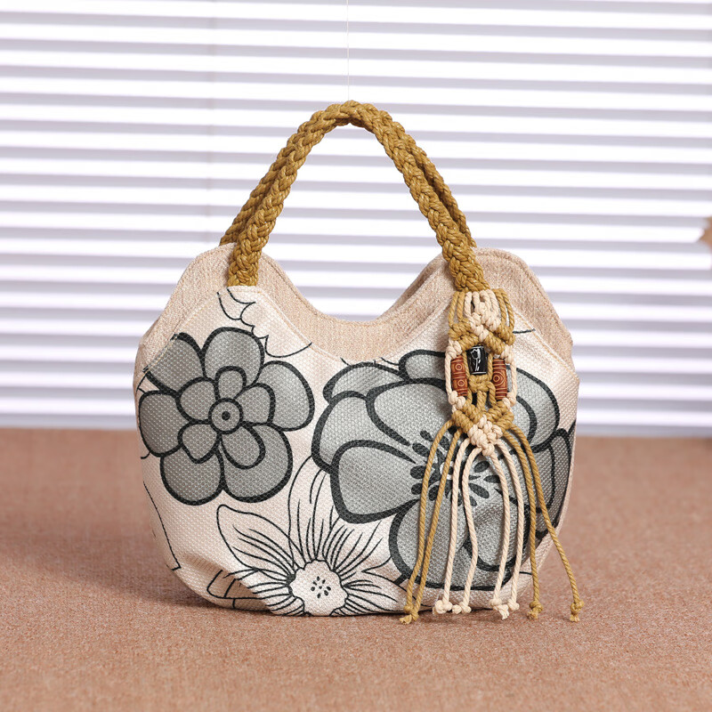 一抹异彩新品小清新布艺手提包复古风手工编织妈妈买菜包手拎包帆布