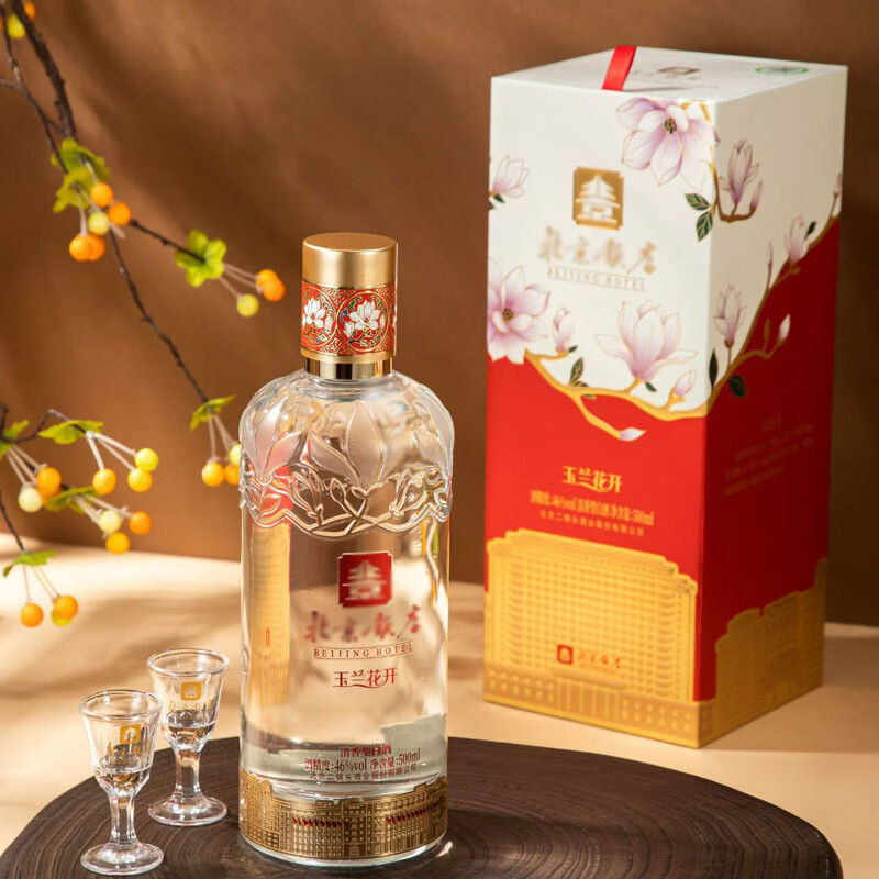 永丰牌北京二锅头白酒北京饭店玉兰花开 优级纯粮酿造46度 中秋节礼品 46度 500mL 6瓶 原厂整箱(3个礼袋)