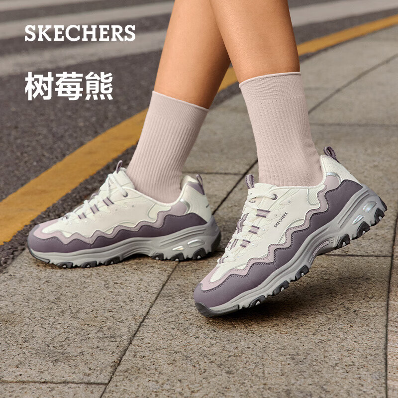 斯凯奇（Skechers）熊猫鞋2026新款女鞋时尚百搭老爹鞋厚底增高缓震休闲运动鞋150725 自然色/紫色/NTPR 37