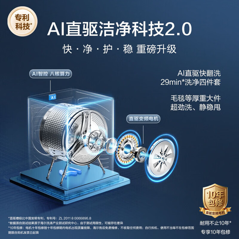 海尔(Haier)【莎莎同款】云溪5.0 D3标准版洗烘套装 12KG全自动滚筒洗衣机+双擎热泵烘干机家用 7AD3 国家补贴