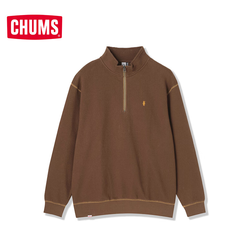 CHUMS洽洽鸟户外休闲半拉链卫衣棉起绒内里上衣秋冬情侣简约CH00-1587 CH00-1587-B106(棕色) M (170)
