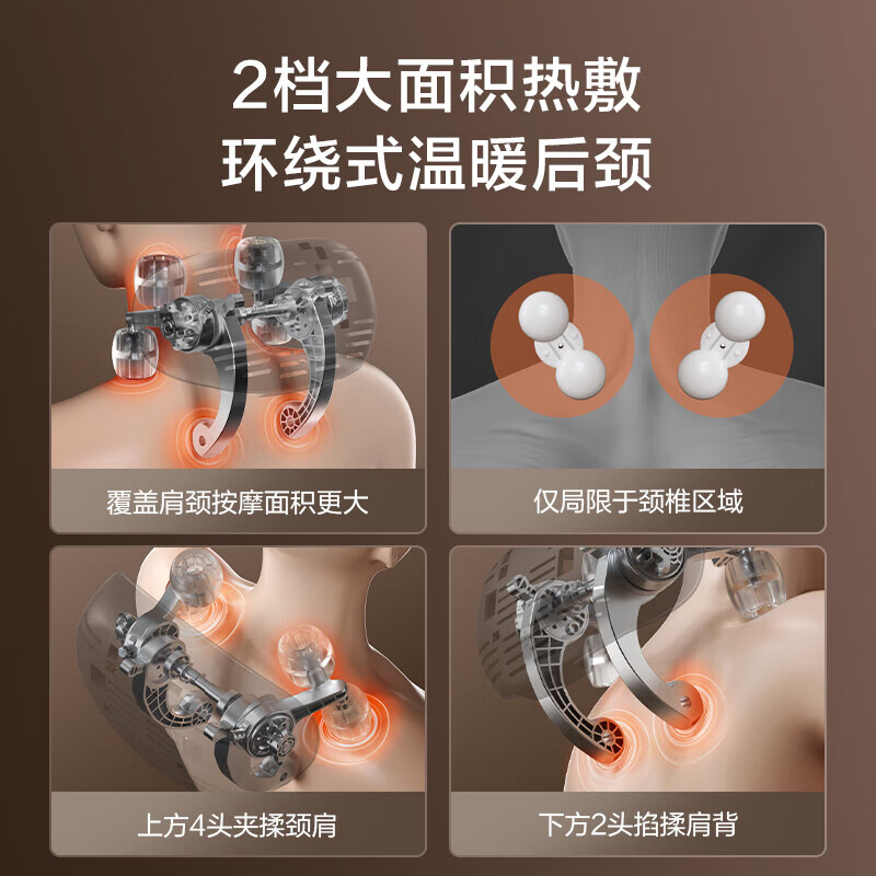 荣耀颈椎按摩器肩颈按摩仪披肩斜方肌腰背腿部脖子按摩理疗仪热敷R1350 升级热敷+大揉力【银灰色】