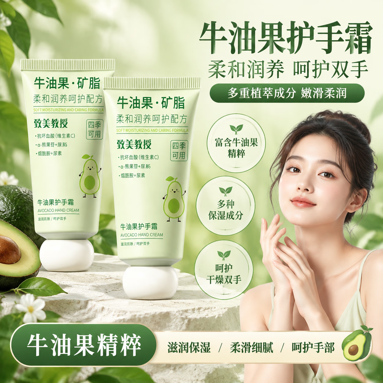港村制药牛油果护手霜秋冬防干裂干燥去死皮滋润保湿持久留香温和 牛油果烟酰胺保湿护手霜80g*2