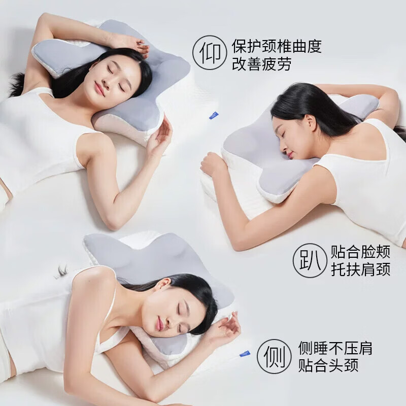 俞兆林颈椎枕护颈椎慢回弹记忆棉枕头矫正驼背富贵包专用不塌陷枕头枕芯 一对 牛角枕-浅蓝-约62*41*10/8cm
