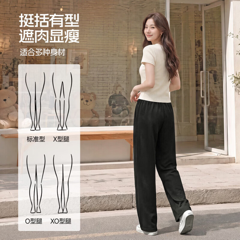 真维斯女装2026秋季新款时尚百搭通勤简约净色直筒休闲长裤JE 黑色8010 L 160/68A