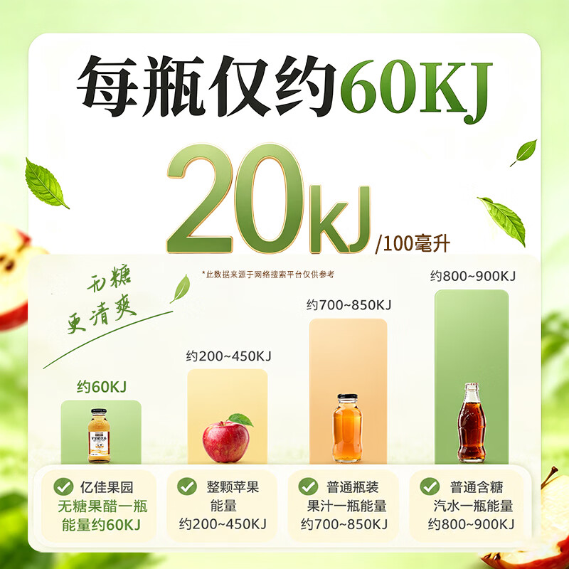 亿佳果园 苹果醋无糖饮料0糖0脂纯果汁发酵清爽解腻酸甜可口 无糖果醋300ml*12瓶