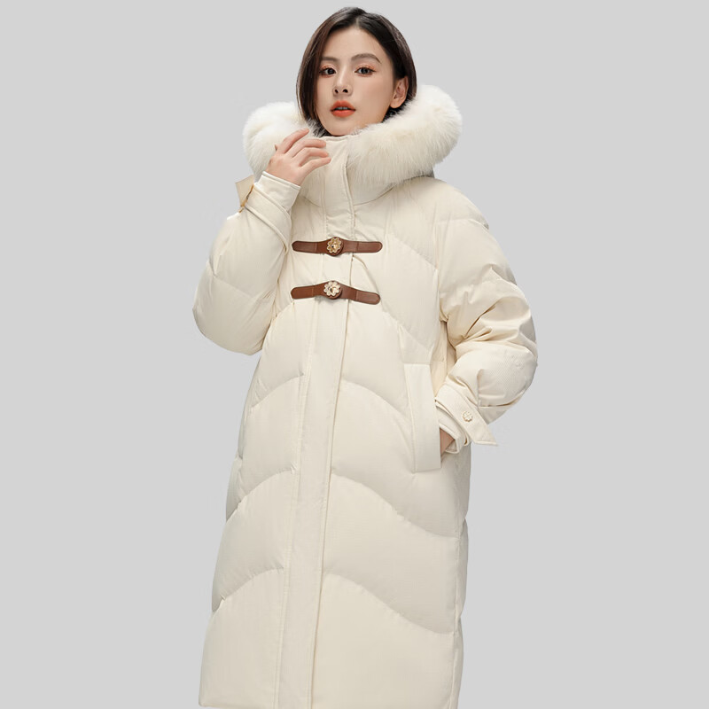 雅鹿羽绒服女长款2026冬季新款连帽加厚保暖时尚休闲百搭外套 白色 XL