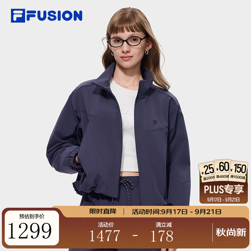 FILA FUSION潮牌外套26秋季新款女士梭织时尚百搭休闲宽松上衣 月影灰蓝-NV M 165/84A/M