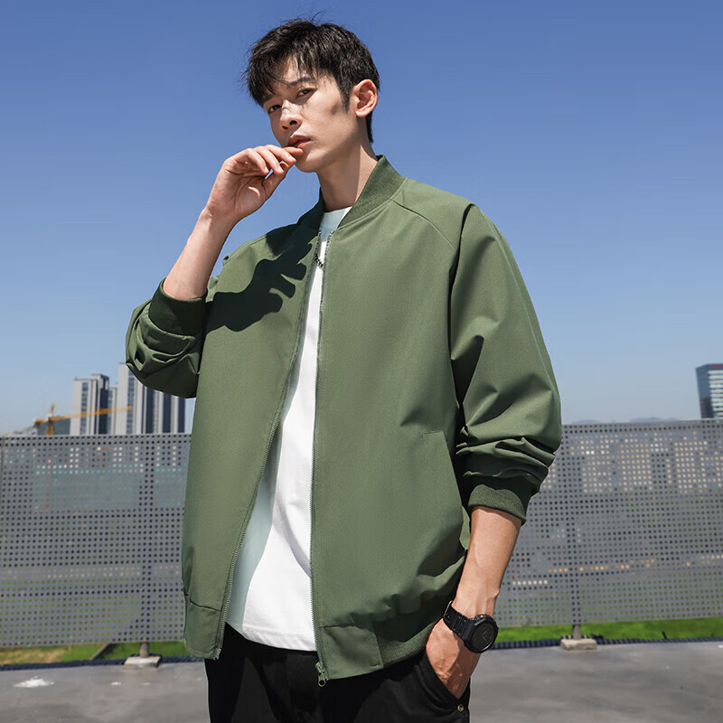 JEEP SPIRIT吉普飞行员夹克男2026年春秋季新款宽松百搭棒球服简约休闲外套 军绿 M (建议体重100-120斤)