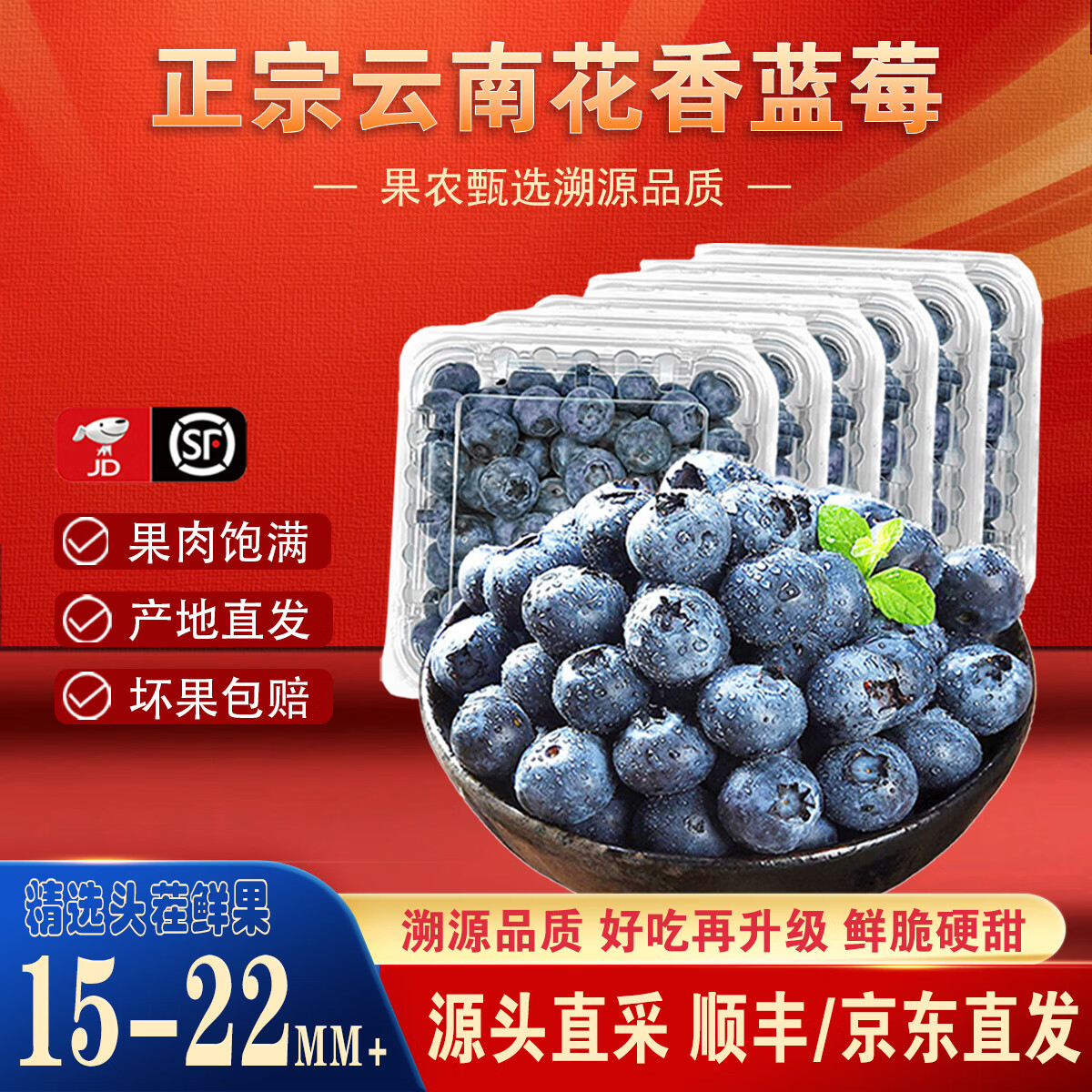 云南花香蓝莓两款任选15mm/100g每盒4盒 29.9元 - 86线报