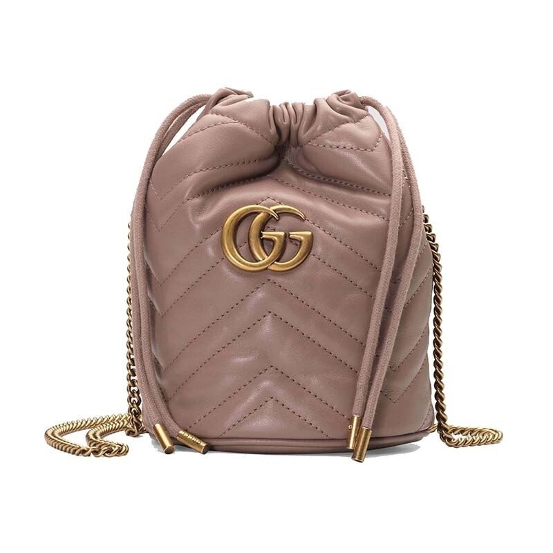 GUCCI 古馳 Gucci水桶包 女士GG Marmont系列迷你單肩水桶包 灰粉色 575163 DTDRT 5729