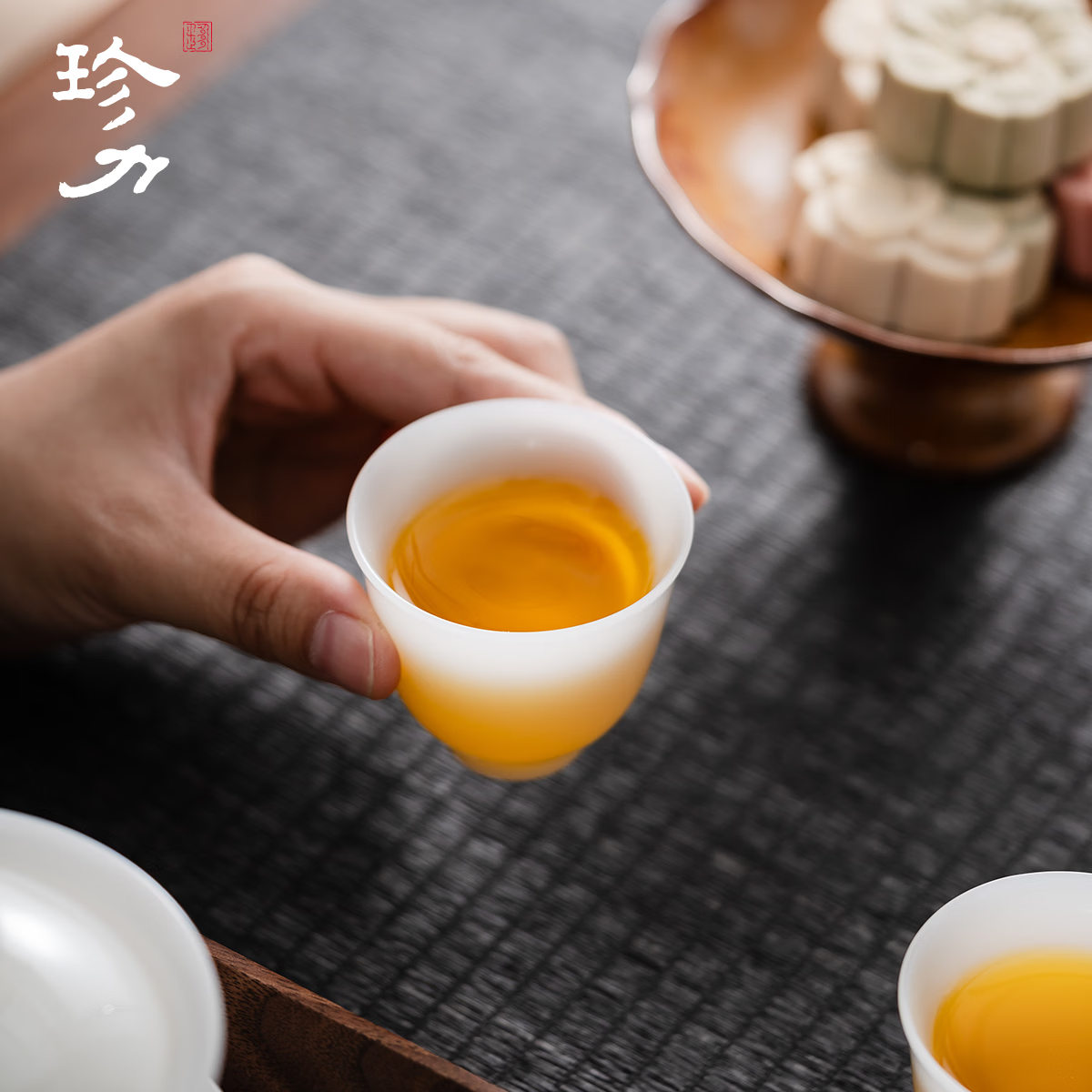 珍力璞玉功夫茶具套装冰种玉瓷厚润如玉三才盖碗礼盒套组高档礼盒 璞玉马蹄10头茶具套装