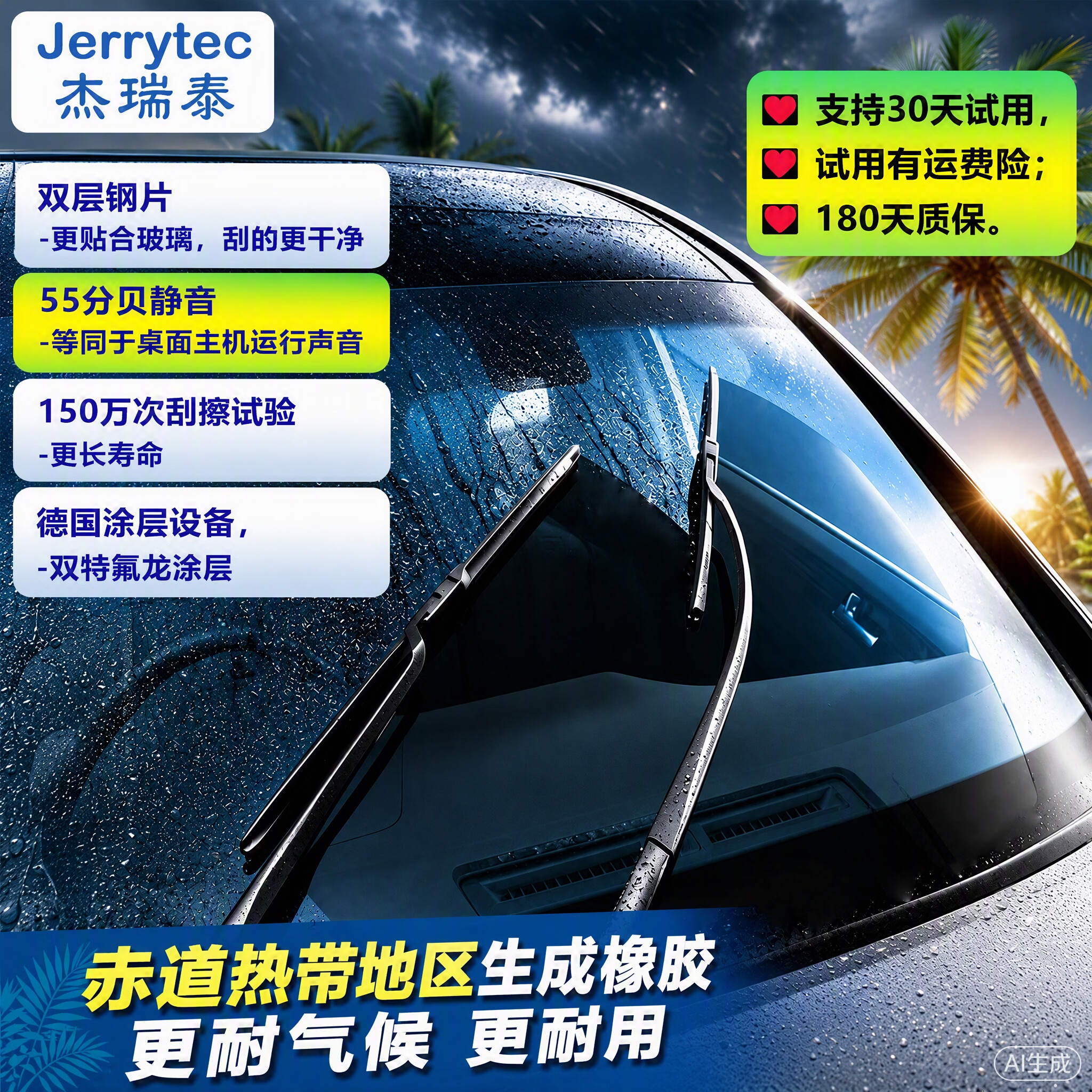 杰瑞泰（JERRYTEC）99%汽车有专车专用无骨雨刷片雨刷器雨刮器干净静音胶条进口橡胶 适用于现代伊兰特车型-下单备注年款 2套4支专车专用优惠套餐