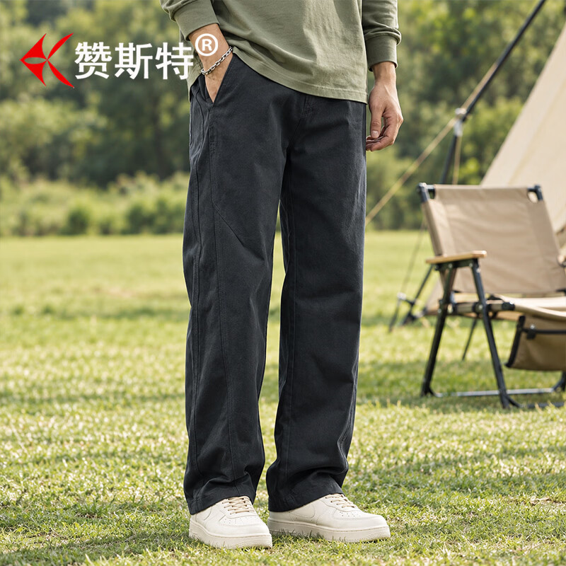 赞斯特专柜品牌春秋新款2026高端男士商务休闲裤纯棉工装裤宽松直筒长裤 黑色 XL 推荐体重145-160斤