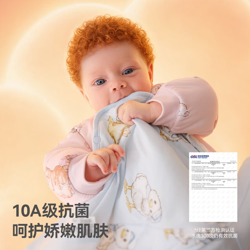 贝肽斯婴儿衣服秋冬季加厚夹棉连体衣保暖纯棉睡袋家居睡衣 萌萌鸭 【180g夹棉 推荐温度：5-12℃】 73cm