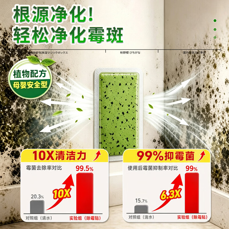 秋野樱霉菌净化贴盒装家用去除霉斑霉菌墙面墙壁墙体强力除霉剂去霉味 10盒*6片【小别墅自建房使用】