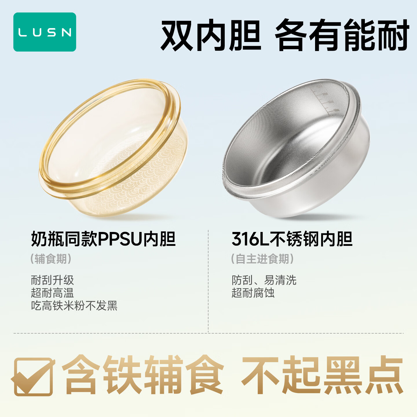LUSN大眼仔宝宝辅食碗婴儿专用注水保温碗恒温不锈钢儿童餐具 大眼仔【奶瓶级PPSU内胆】注水保温