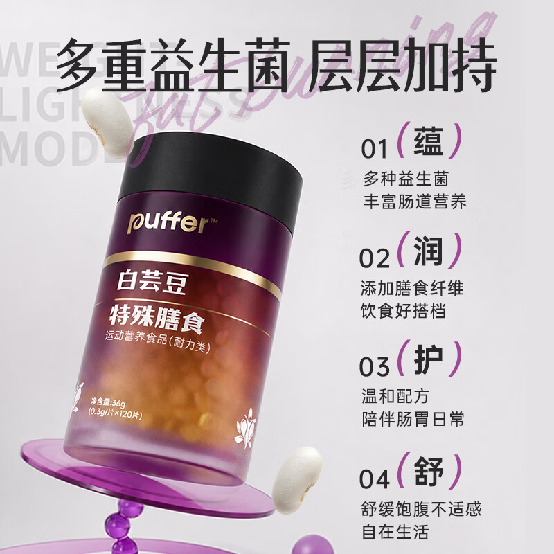 PUFFER白芸豆提取物咀嚼片特殊膳食身材管理曲线餐前伴侣 4盒周期装 120片*4盒