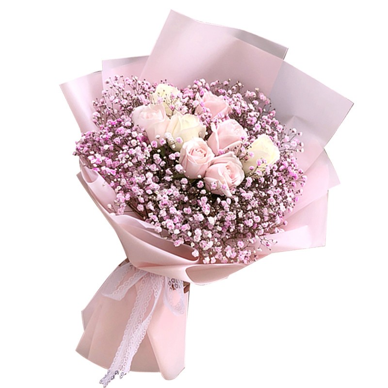 花束送闺蜜朋友老婆生日礼物全国花店同城配送 粉色满天星粉玫瑰混搭