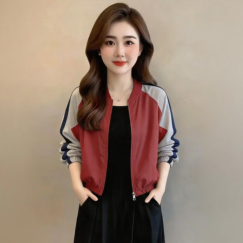 【轻奢品质】高级感小众气质撞色外套女2026早秋新款时尚潮流hq 红色 L 【建议105-115斤】