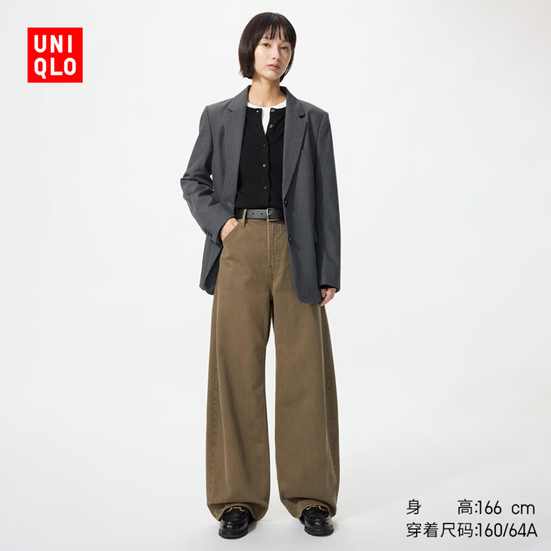 优衣库宽松廓形牛仔裤常规款女装男装/弯刀镰刀裤482280 487973 487973/37栗色 25 /160/64A