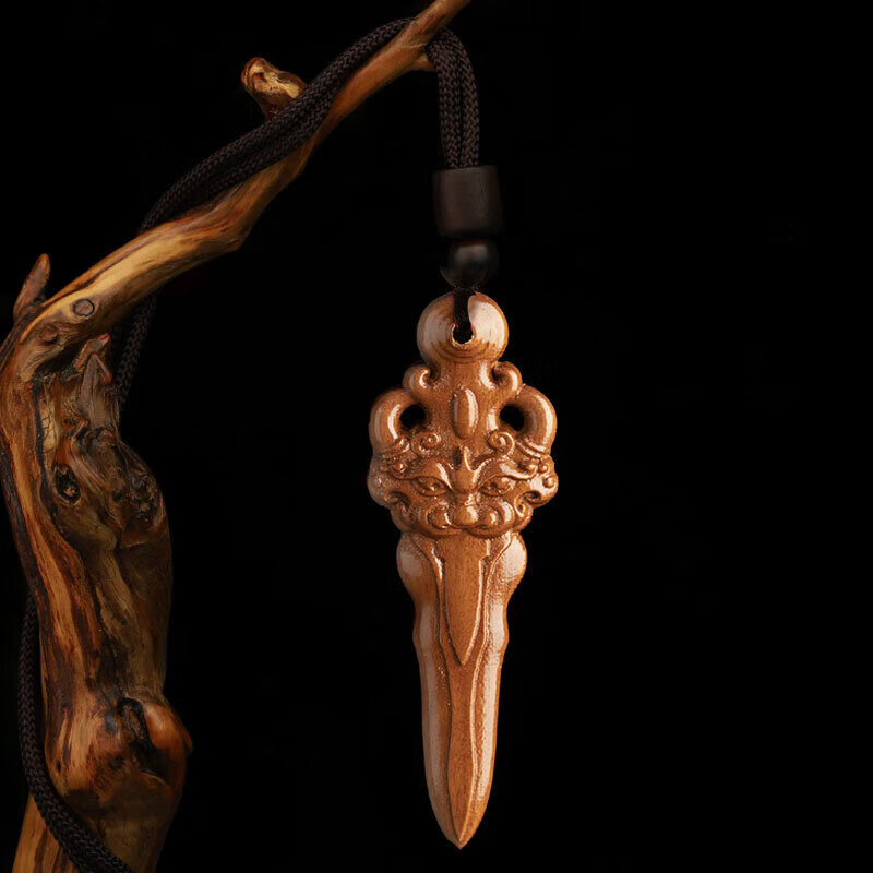 雅空纯桃木剑器小号挂件卧室睚眦手工正宗檀木男女婴儿童随身法 桃木