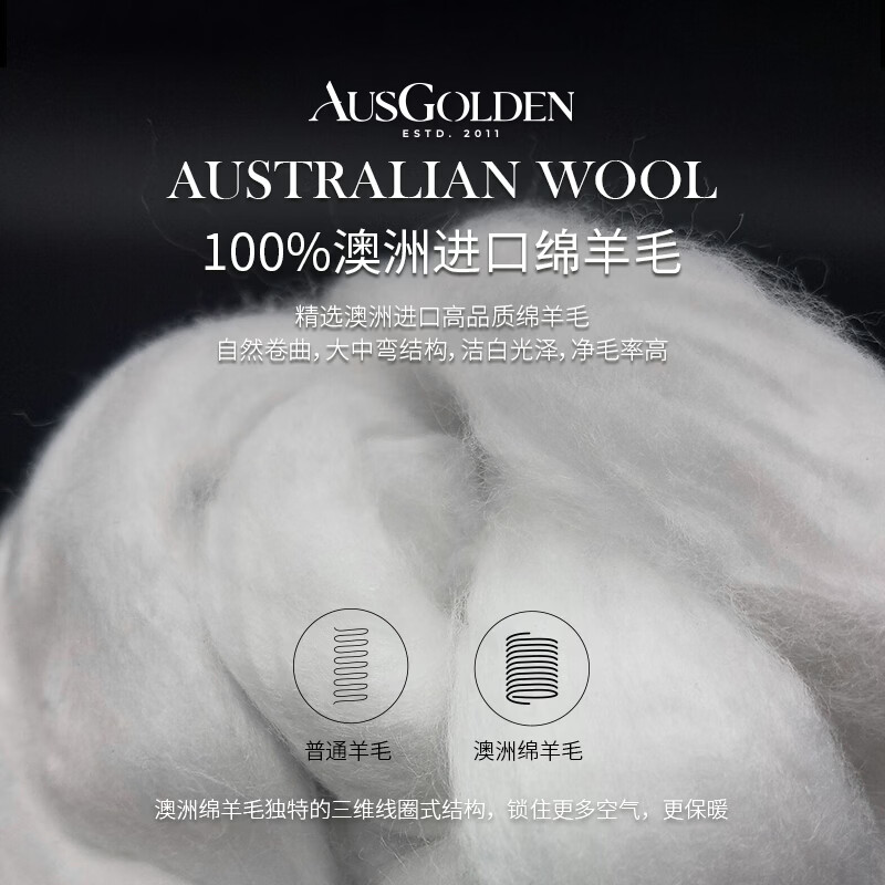 AusGolden澳洲进口100%纯新羊毛被A类抗菌单双人春秋被子加厚冬被被芯被褥 冬被加厚【澳洲进口羊毛】 被芯200*230cm（适1.5/1.8米床）