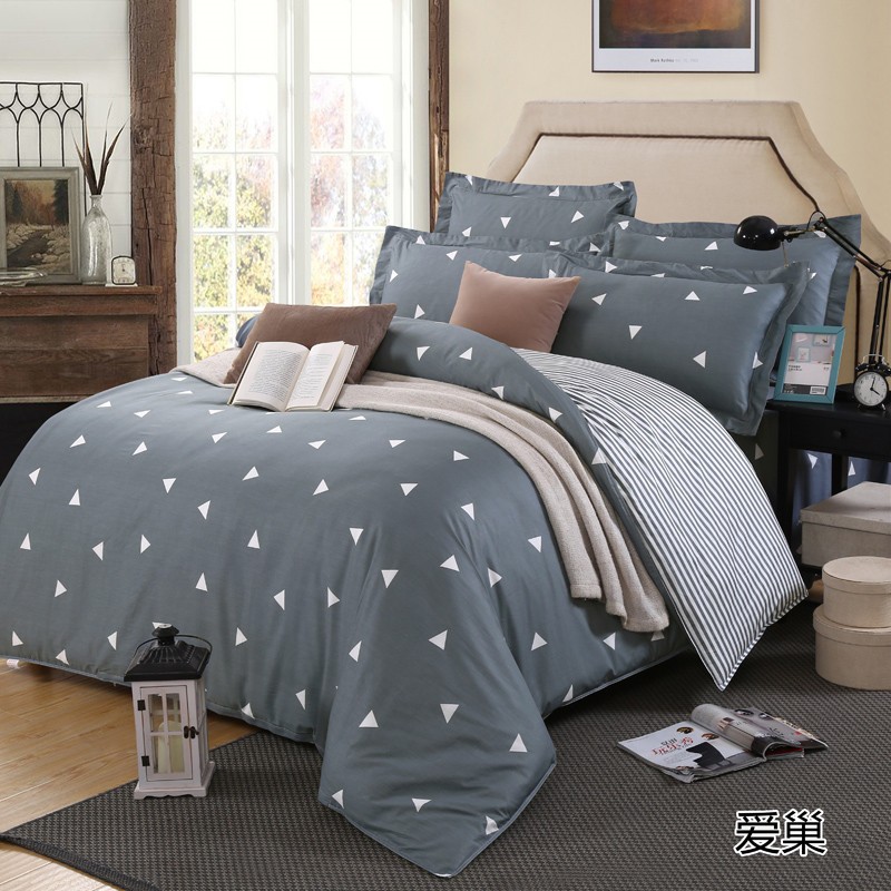 家纺 全棉三件套 纯棉斜纹印花床上用品单人学生床单被套枕套 爱巢