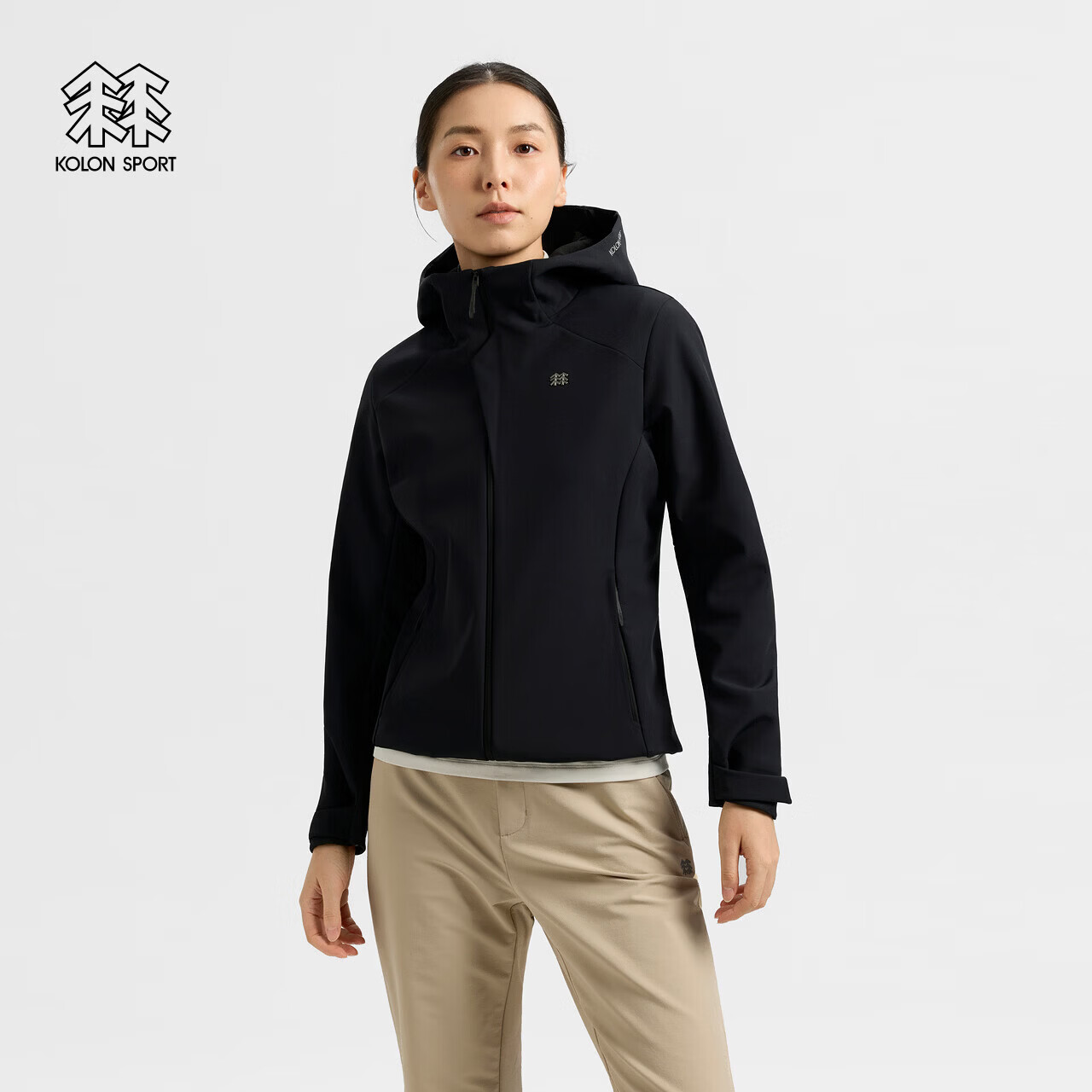 KOLON SPORT/可隆户外软壳衣 女士保暖防风防泼水拉绒连帽软壳夹克