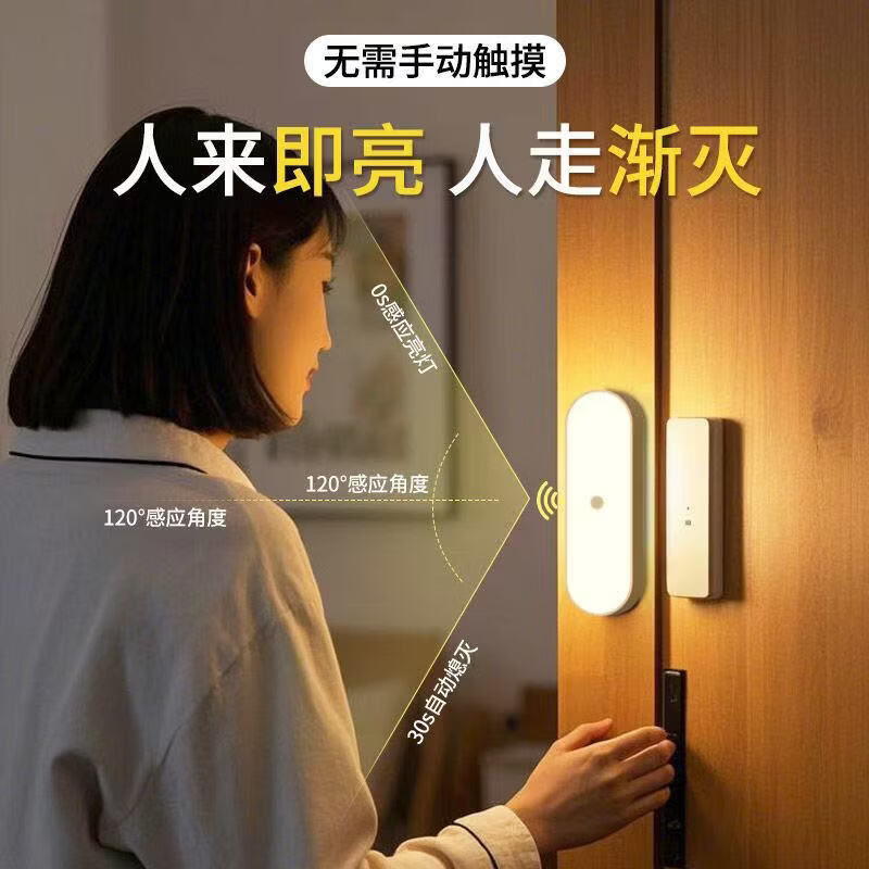 感应灯人来即亮人走开灭 长条暖光加+感应+C口+磁吸 6W400毫安