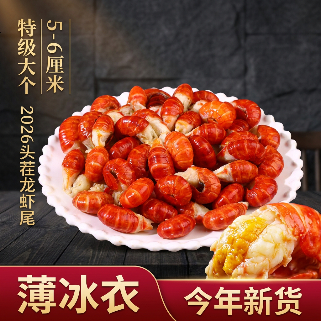 特级大号2026头茬龙虾尾带黄鲜活去头5-6cm特级薄冰衣龙虾尾 400g/包 到手5包【5-6厘米特级虾尾】送料包